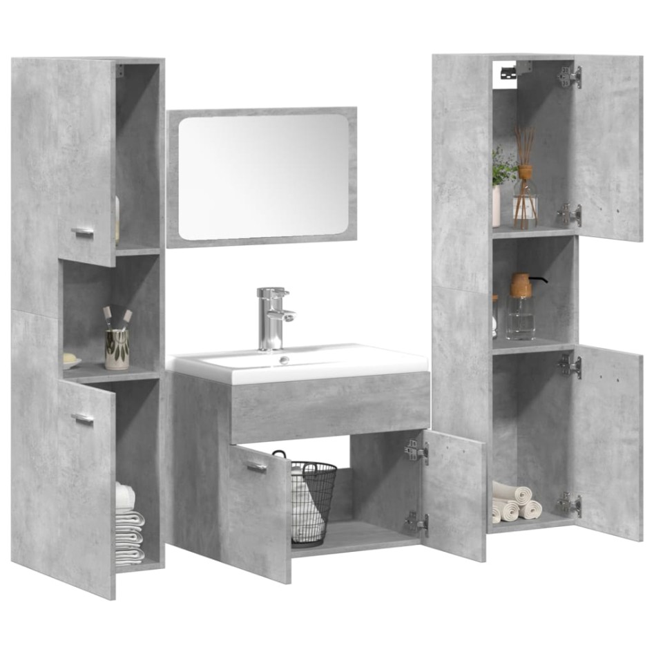 Juego muebles de baño 4 pzas madera contrachapada gris
