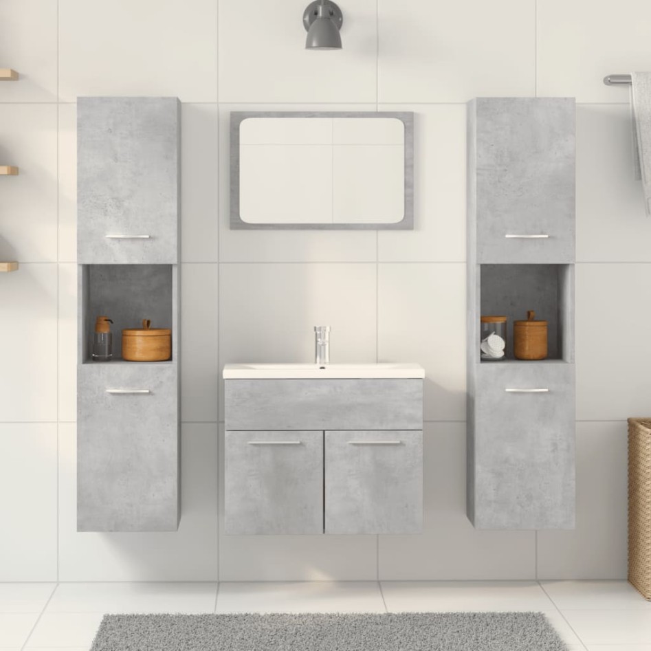 Juego muebles de baño 4 pzas madera contrachapada gris