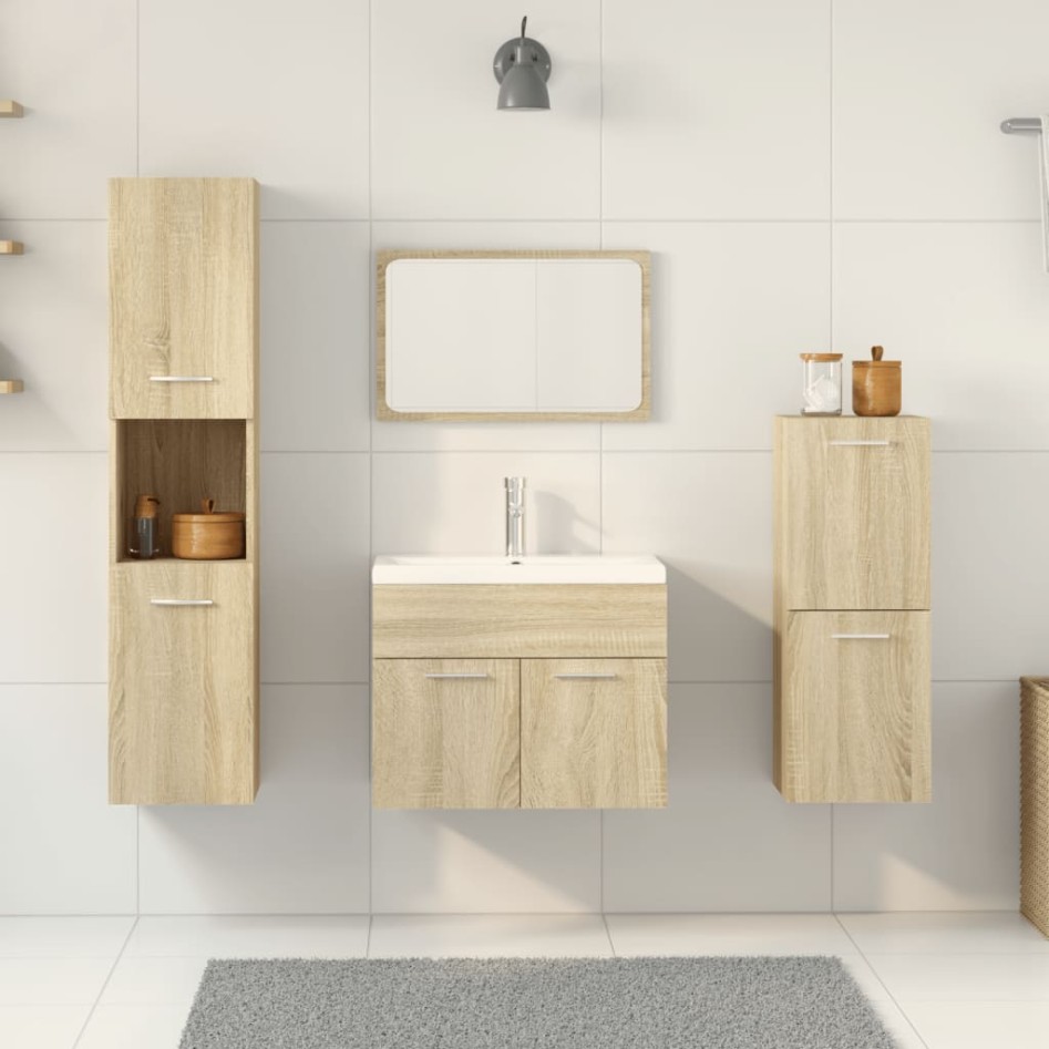 Juego de muebles de baño 5 pzas madera ingeniería roble
