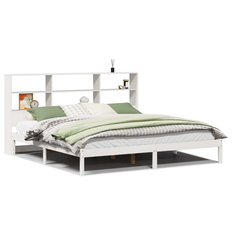 Cama con estantería sin colchón madera maciza blanca 200x200