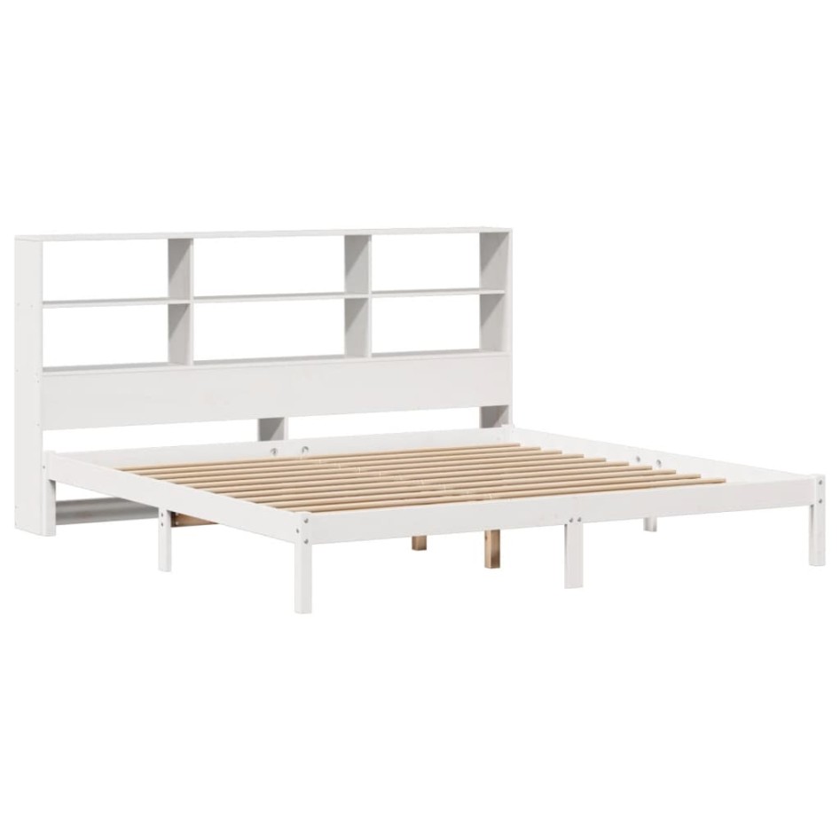 Cama con estantería sin colchón madera maciza blanca 200x200