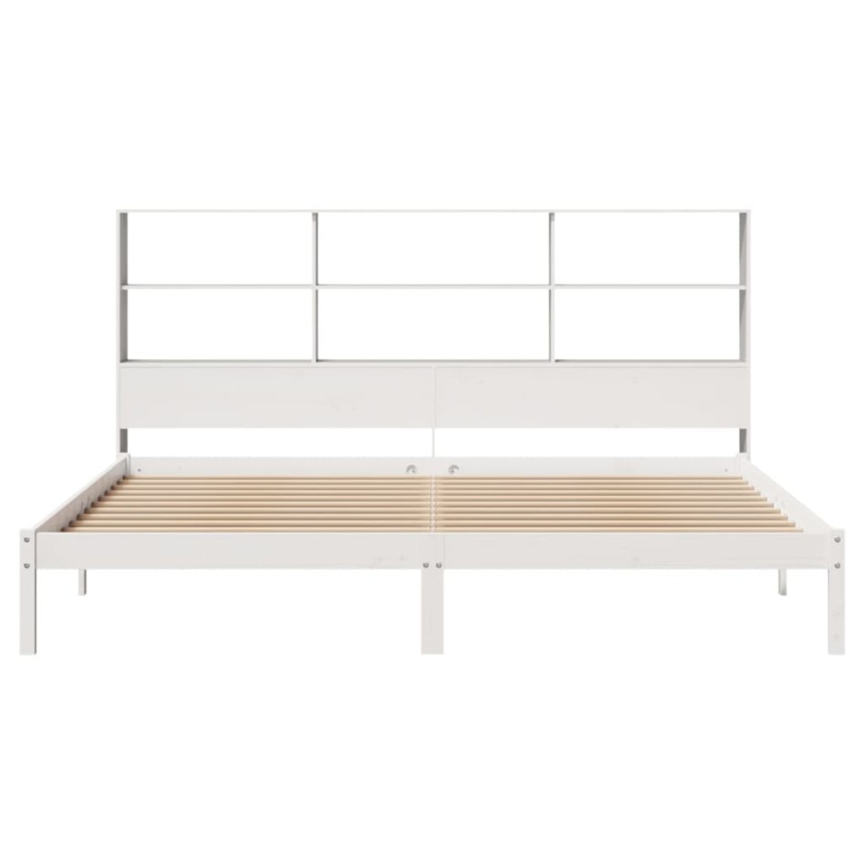 Cama con estantería sin colchón madera maciza blanca 200x200