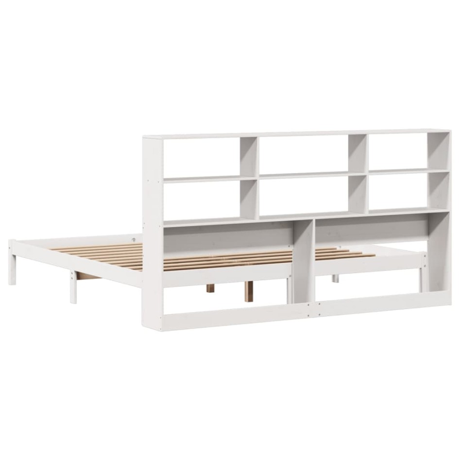 Cama con estantería sin colchón madera maciza blanca 200x200