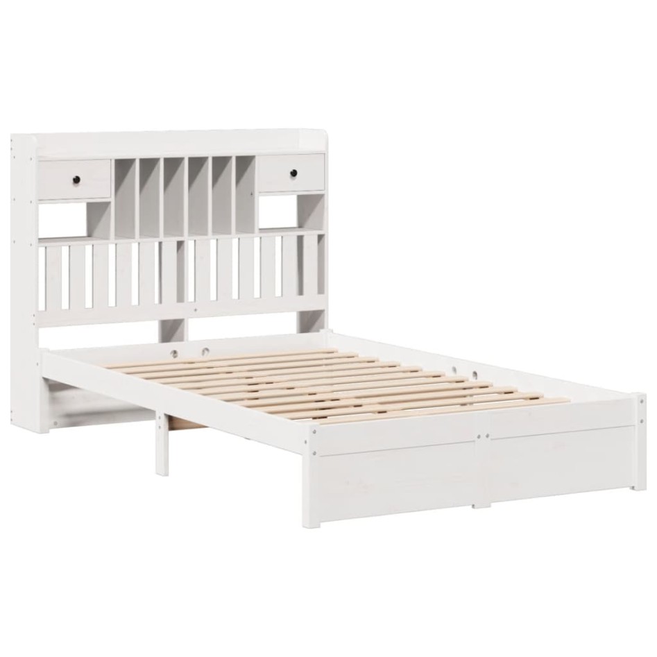 Cama con estantería sin colchón madera maciza blanca 135x190