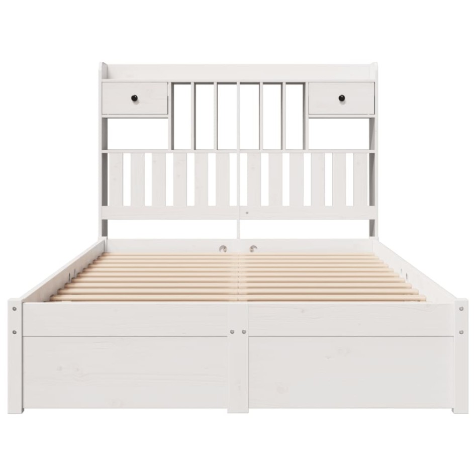 Cama con estantería sin colchón madera maciza blanca 135x190