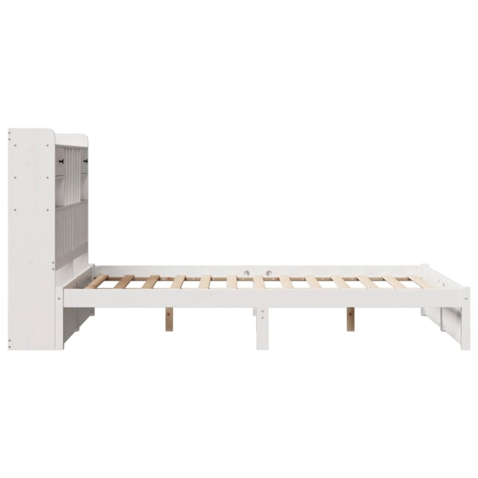 Cama con estantería sin colchón madera maciza blanca 135x190