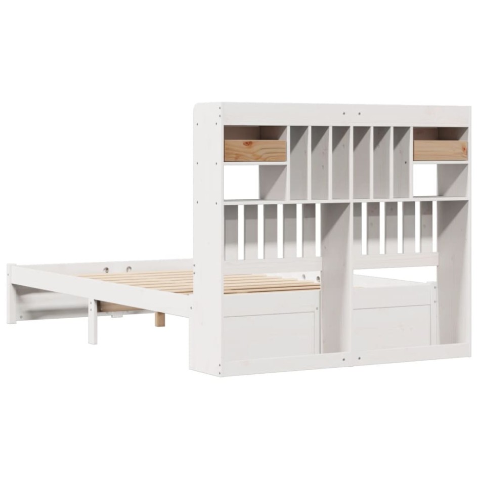Cama con estantería sin colchón madera maciza blanca 135x190