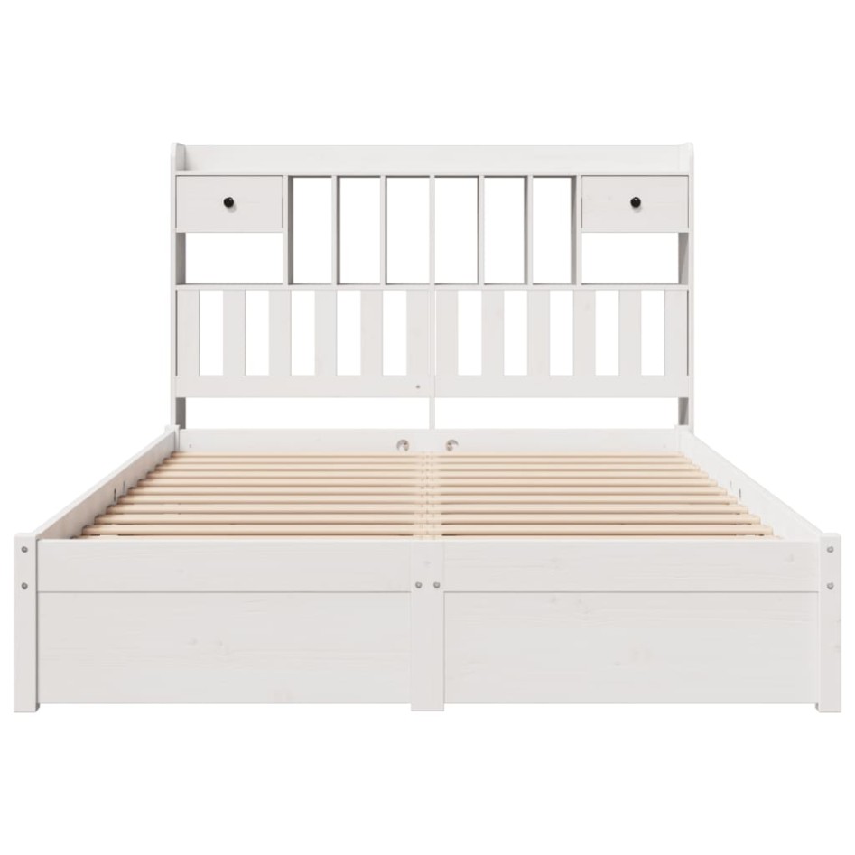 Cama con estantería sin colchón madera maciza blanca 140x190