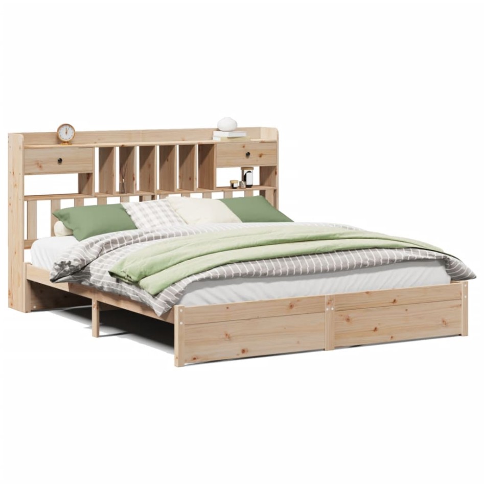 Cama con estantería sin colchón madera maciza de pino