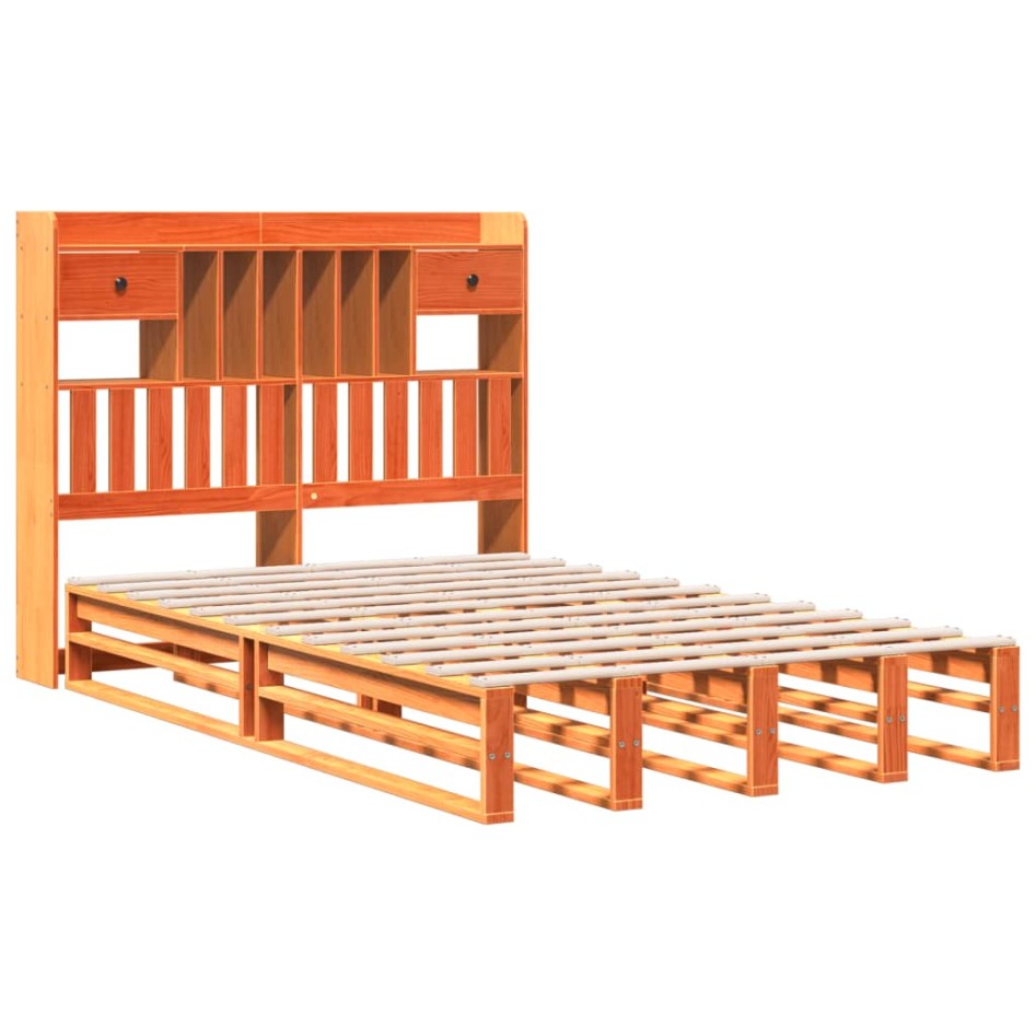 Cama con estantería sin colchón madera maciza marrón