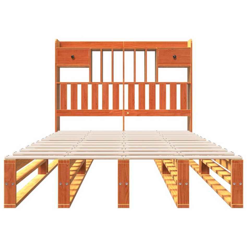 Cama con estantería sin colchón madera maciza marrón