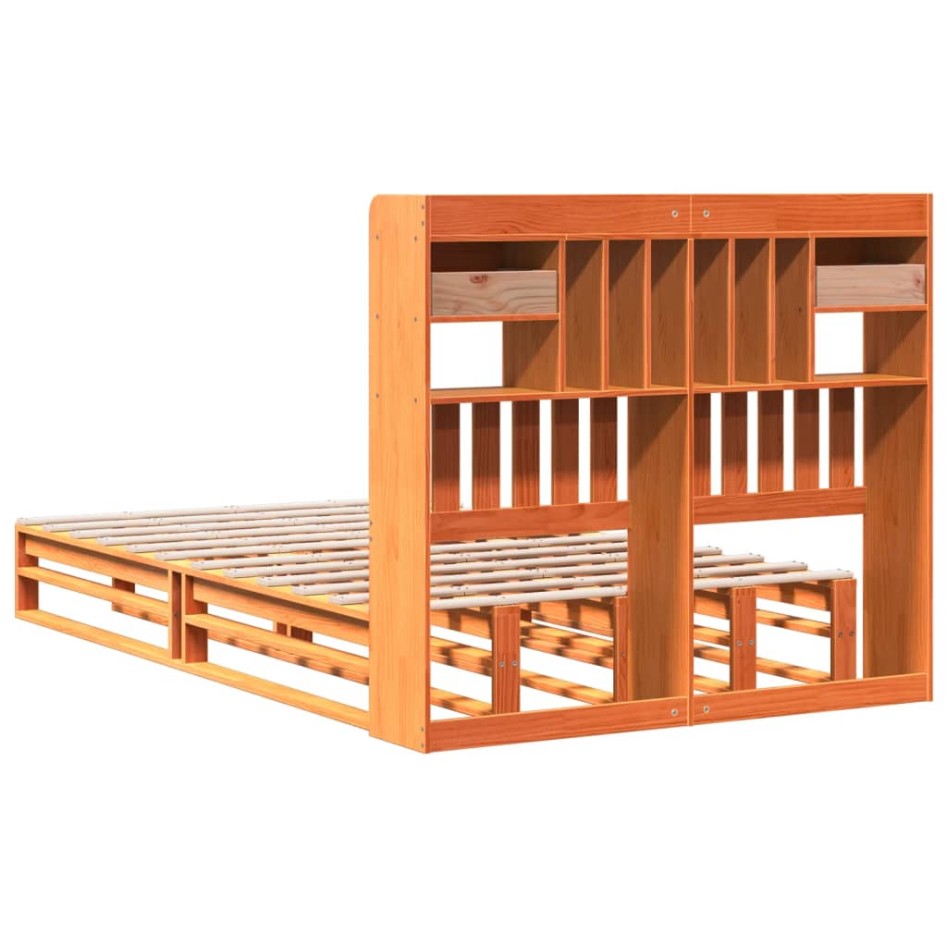Cama con estantería sin colchón madera maciza marrón