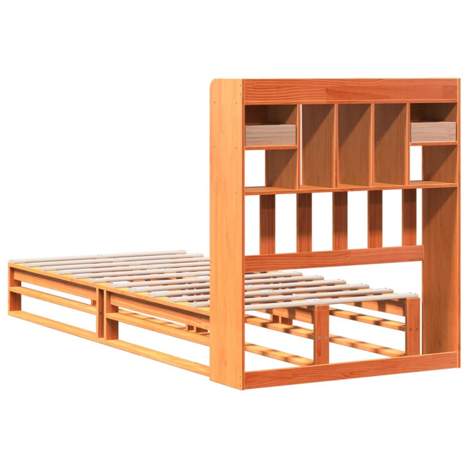 Cama con estantería sin colchón madera maciza marrón 90x190