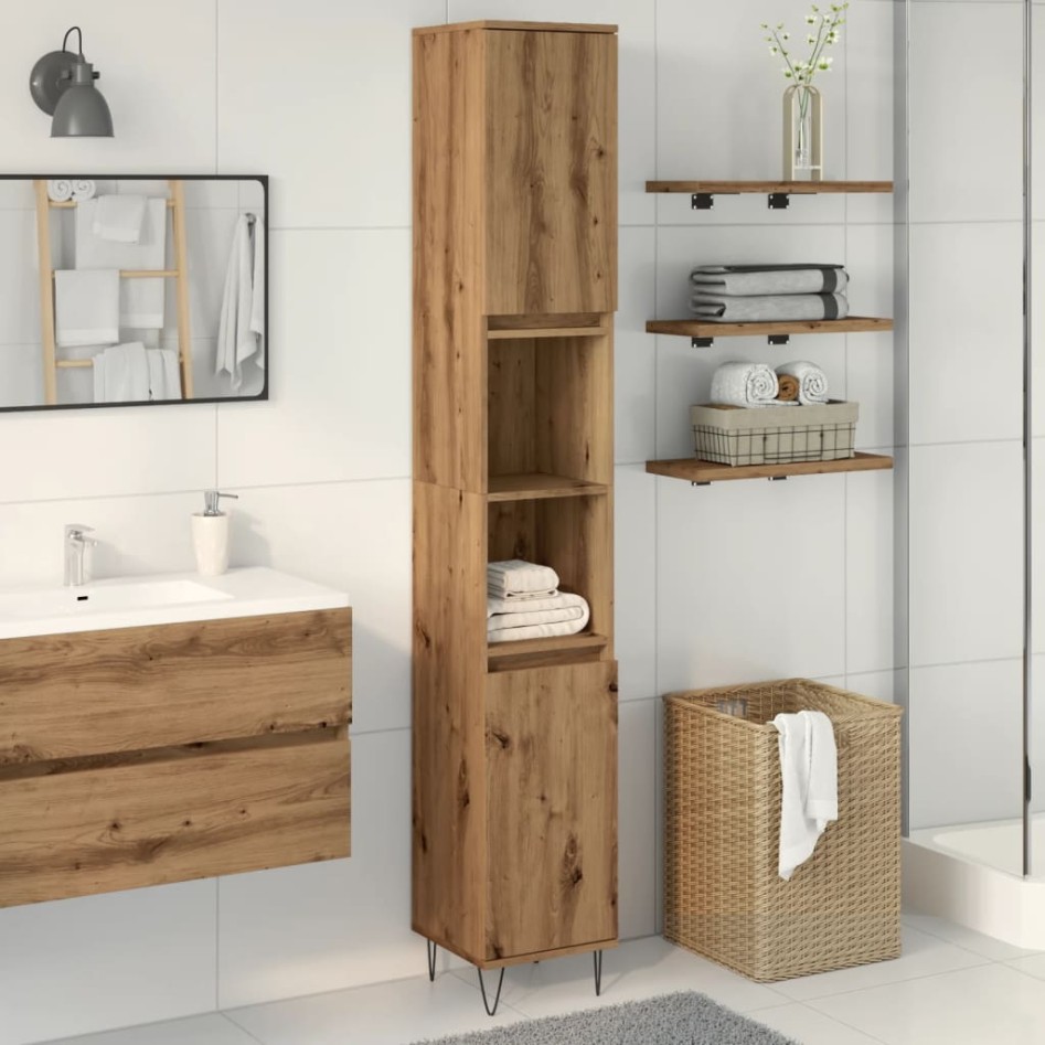 Armario de baño madera contrachapada roble artisan 30x30x190