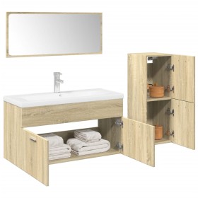 Set de muebles de baño 3 pzas madera contrachapada roble
