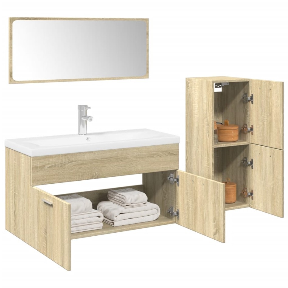 Set de muebles de baño 3 pzas madera contrachapada roble