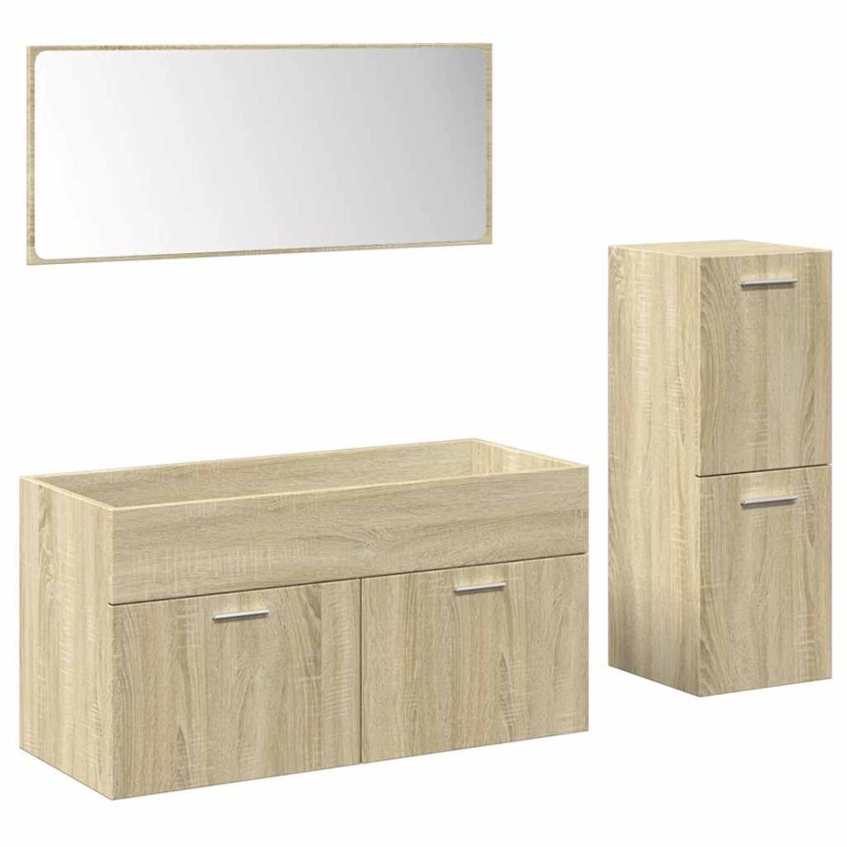 Set de muebles de baño 3 pzas madera contrachapada roble