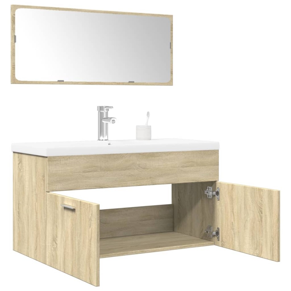 Set de muebles de baño 3 pzas madera contrachapada roble