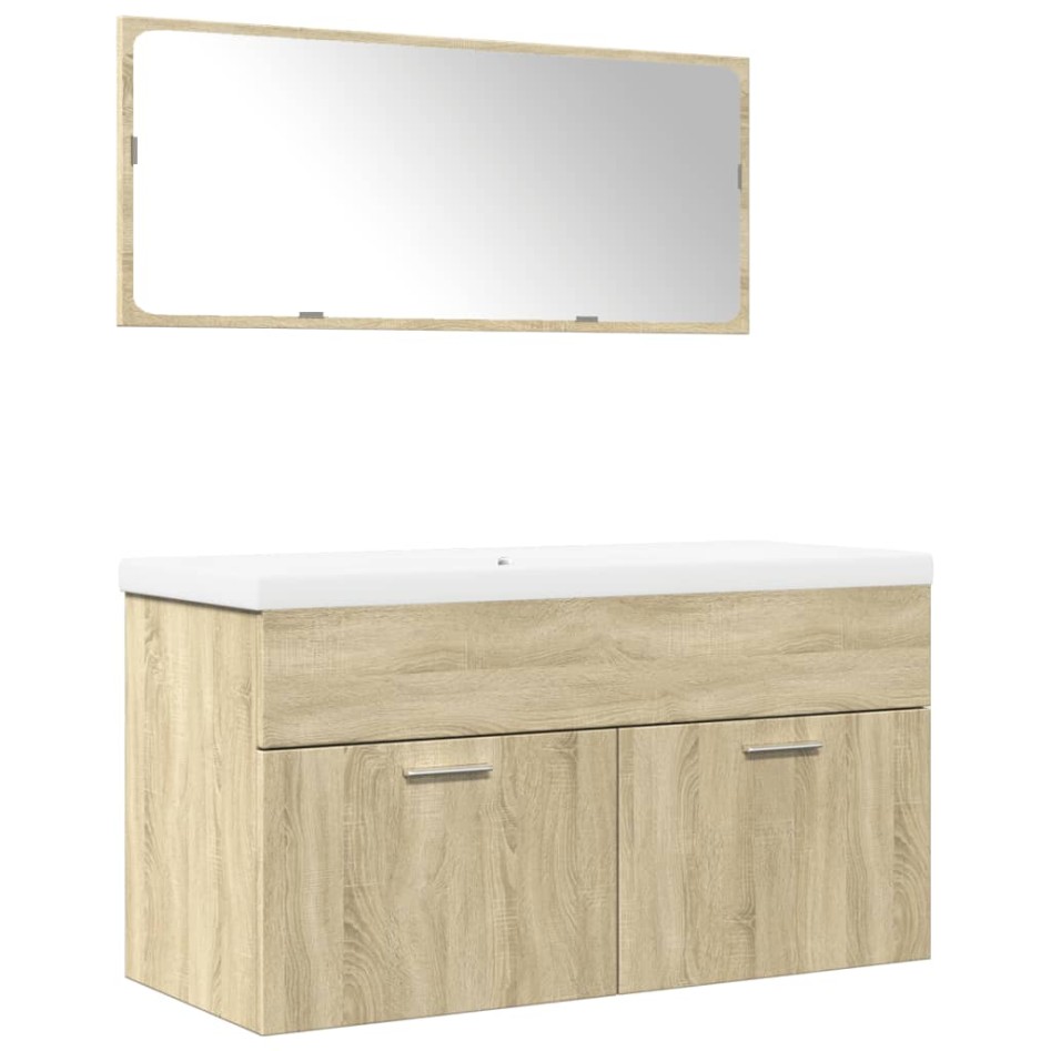 Set de muebles de baño 3 pzas madera contrachapada roble