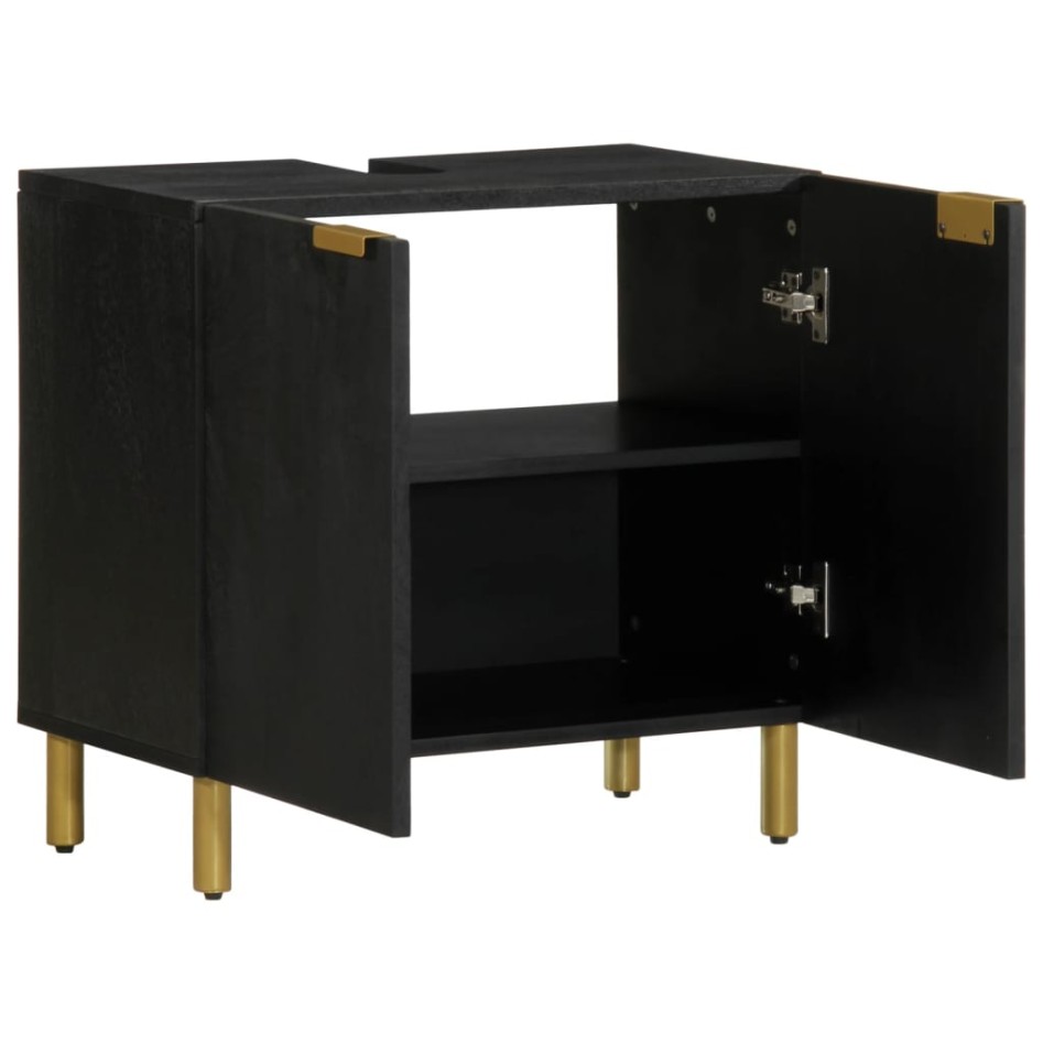 Armario de lavabo de baño madera ingeniería negro 62x33x58