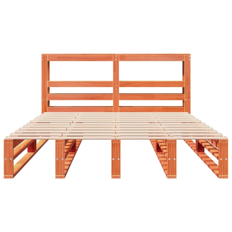 Cama sin colchón madera maciza de pino marrón cera 140x200