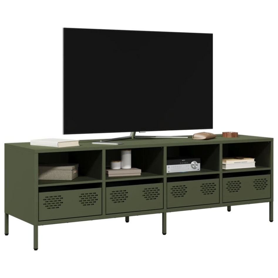 Mueble TV acero laminado en frío verde oliva 135x39x43,5