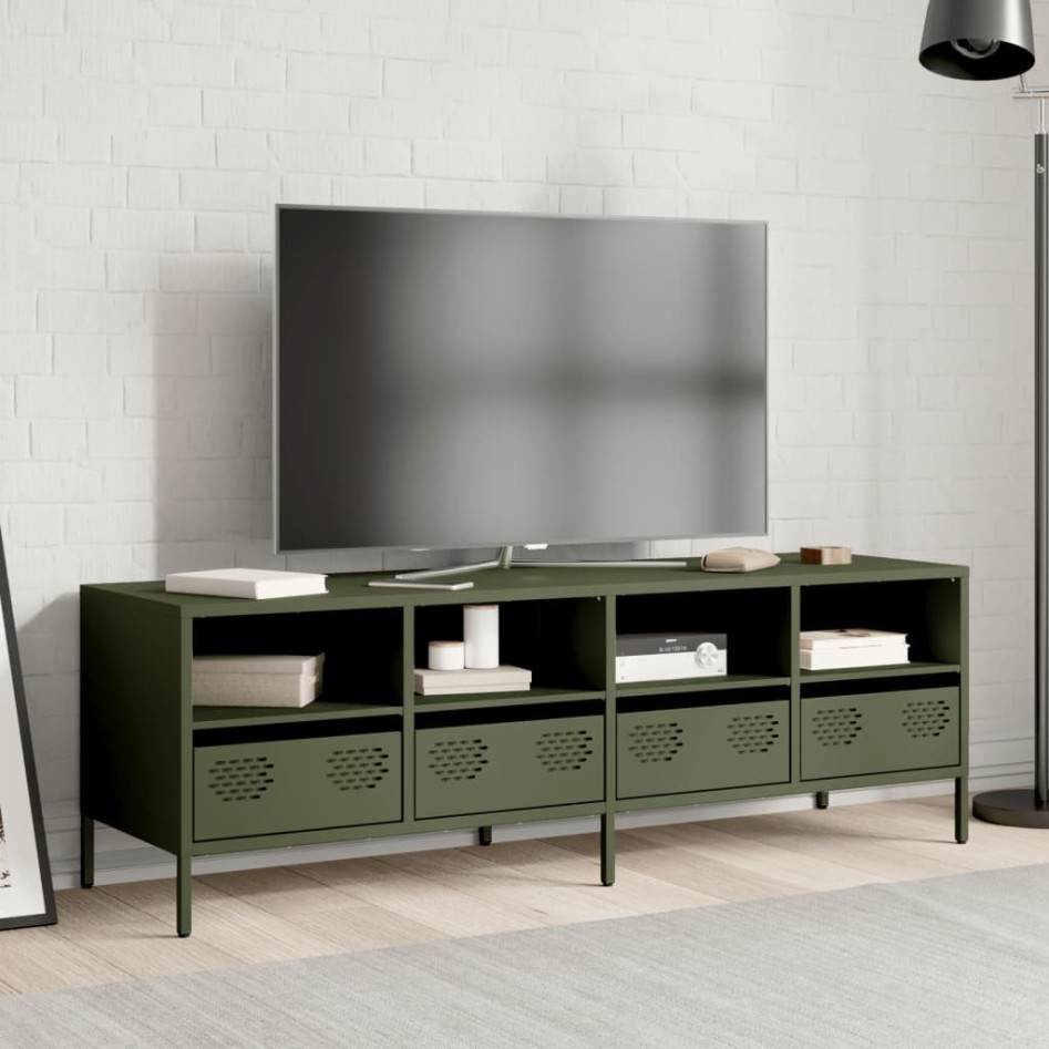 Mueble TV acero laminado en frío verde oliva 135x39x43,5