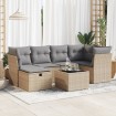 Set sofás de jardín 7 piezas y cojines ratán sintético beige