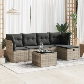 Set de muebles de jardín 6 pzas y cojines ratán sintético