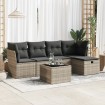Set de muebles de jardín 6 pzas y cojines ratán sintético gris
