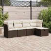Set comedor de jardín 5 piezas y cojines ratán sintético marrón