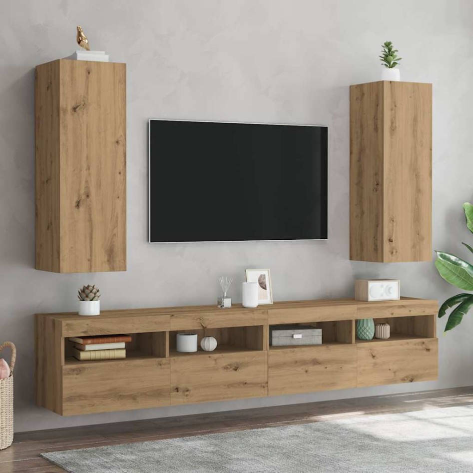 Muebles de TV 2 uds madera roble artisan 30,5x30x90