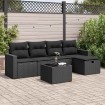 Set de sofás de jardín 6 piezas y cojines ratán sintético negro