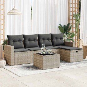 Set de sofás de jardín 6 pzas y cojines ratán sintético