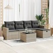 Set de sofás de jardín 6 pzas y cojines ratán sintético gris