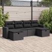 Set de sofás de jardín 6 piezas y cojines ratán sintético negro