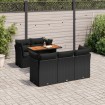 Set de sofás de jardín 6 piezas y cojines ratán sintético negro