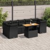 Set de sofás de jardín y cojines 8 piezas ratán sintético negro
