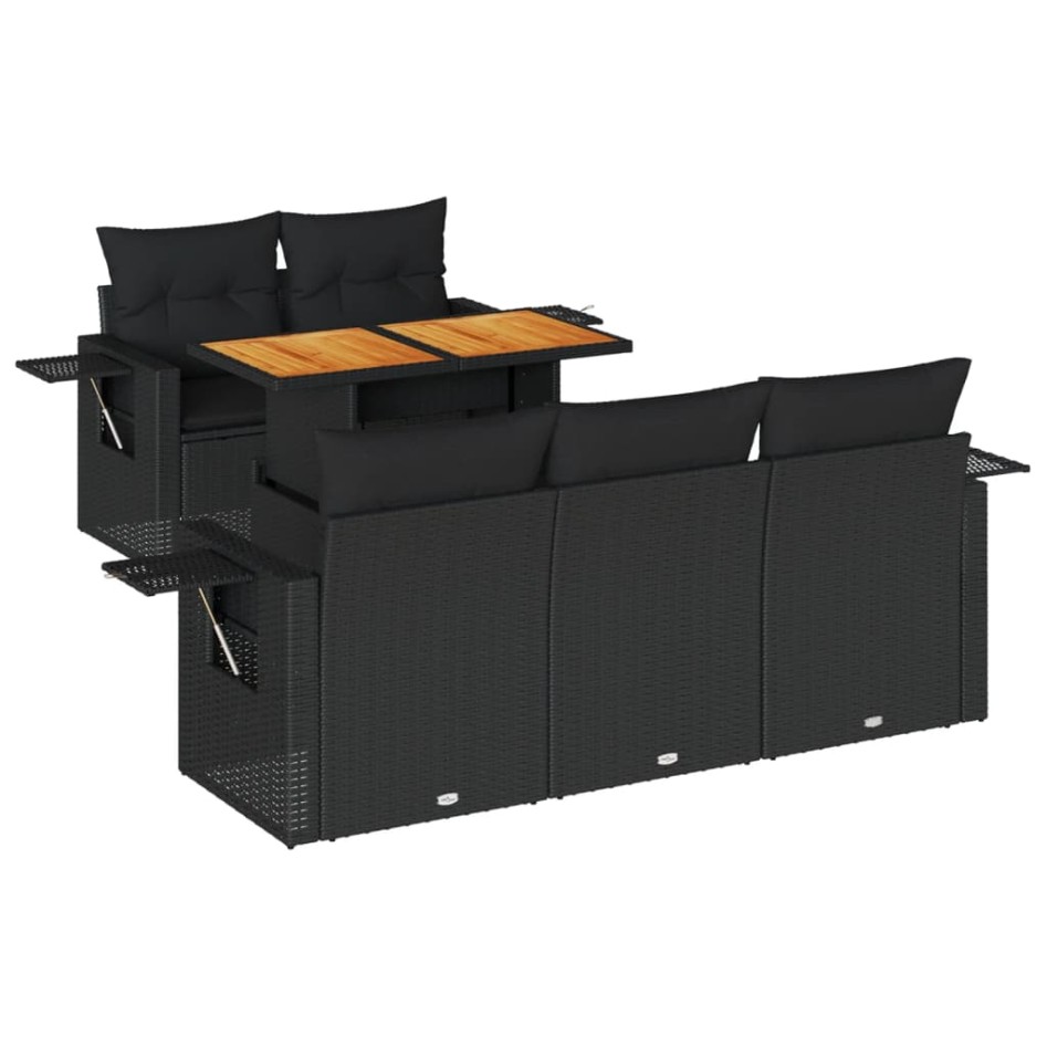 Set de sofás de jardín 6 piezas y cojines ratán sintético