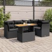 Set de sofás de jardín 6 piezas y cojines ratán sintético negro
