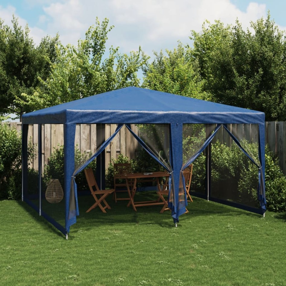 Carpa para fiestas con 8 paredes de malla HDPE azul 4x4