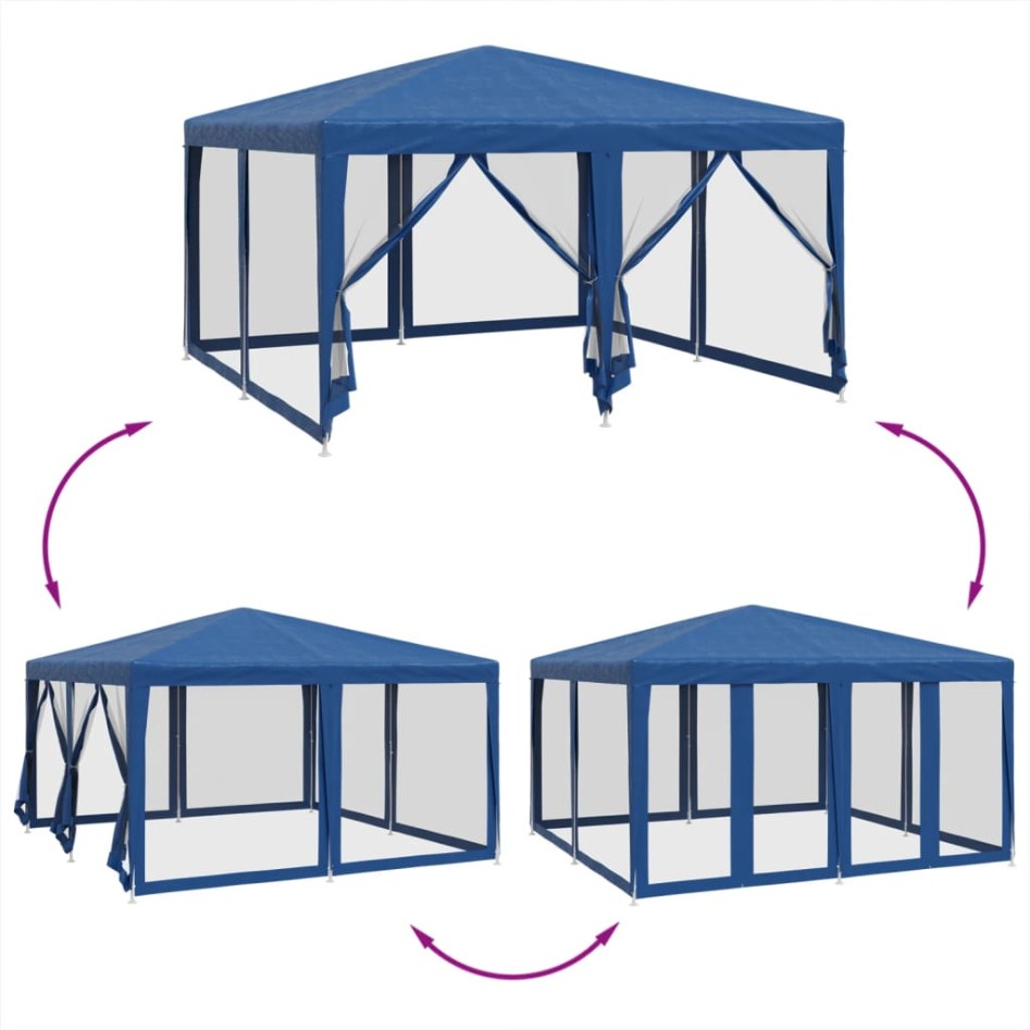 Carpa para fiestas con 8 paredes de malla HDPE azul 4x4