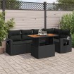 Set de sofás de jardín 6 piezas y cojines ratán sintético negro