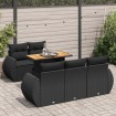 Set de sofás de jardín 6 piezas y cojines ratán sintético negro
