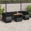 Set de sofás de jardín y cojines 8 piezas ratán sintético negro