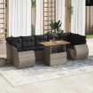 Set de sofás de jardín y cojines 8 piezas ratán sintético gris