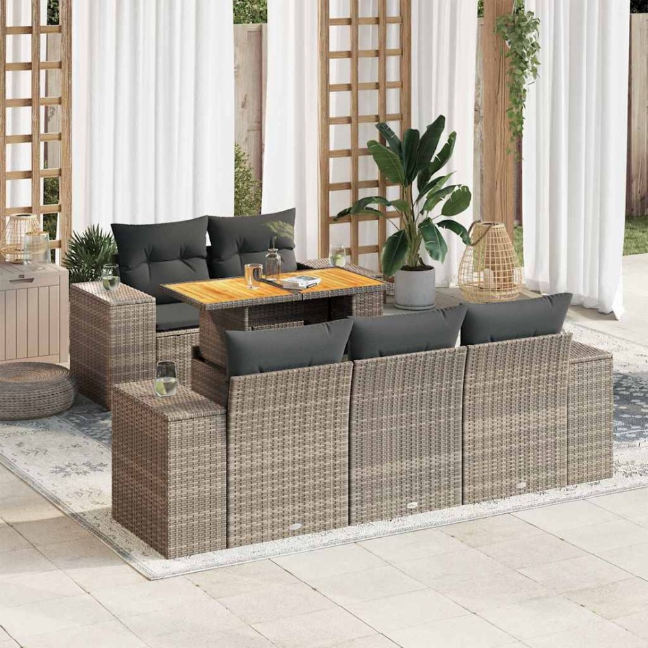 Set de muebles de jardín 6 pzas y cojines ratán sintético
