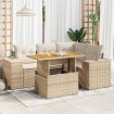 Juego de sofás jardín con cojines 5 pzas ratán sintético beige