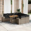 Set de sofás de jardín con cojines 9 pzas ratán sintético gris