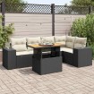 Set de sofás de jardín 6 piezas y cojines ratán sintético negro